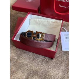Ferragamo New Wine Red Calf Leather Silver Buckle 25mm Belt For Women