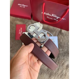 Ferragamo New Wine Red Calf Leather Silver Buckle 25mm Belt For Women