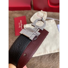 Ferragamo New Wine Red Calf Leather Silver Buckle 25mm Belt For Women