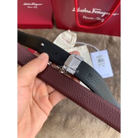 Ferragamo New Wine Red Calf Leather Silver Buckle 25mm Belt For Women