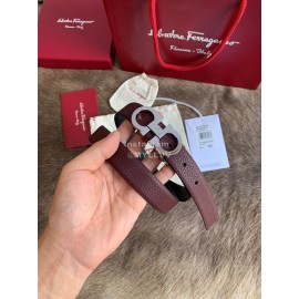 Ferragamo New Wine Red Calf Leather Silver Buckle 25mm Belt For Women