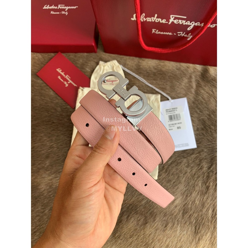 Ferragamo New Calf Leather Silver Buckle 25mm Belt For Women Pink
