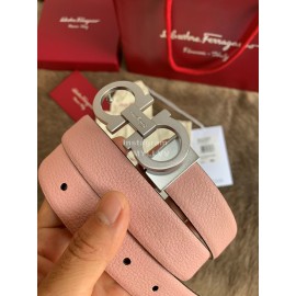 Ferragamo New Calf Leather Silver Buckle 25mm Belt For Women Pink