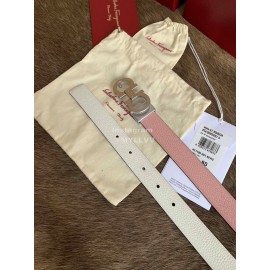 Ferragamo New Calf Leather Silver Buckle 25mm Belt For Women Pink