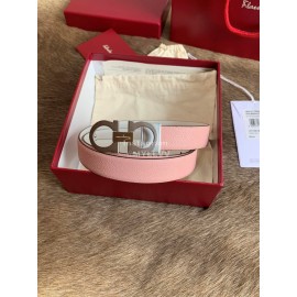 Ferragamo New Calf Leather Silver Buckle 25mm Belt For Women Pink