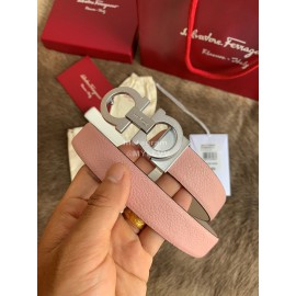 Ferragamo New Calf Leather Silver Buckle 25mm Belt For Women Pink