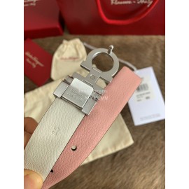 Ferragamo New Calf Leather Silver Buckle 25mm Belt For Women Pink