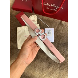 Ferragamo New Calf Leather Silver Buckle 25mm Belt For Women Pink