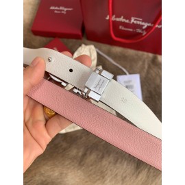 Ferragamo New Calf Leather Silver Buckle 25mm Belt For Women Pink
