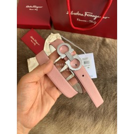Ferragamo New Calf Leather Silver Buckle 25mm Belt For Women Pink