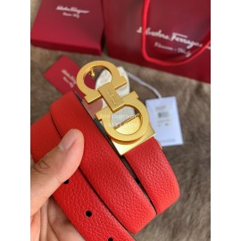Ferragamo New Red Calf Leather Gold Buckle 25mm Belt For Women