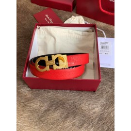 Ferragamo New Red Calf Leather Gold Buckle 25mm Belt For Women