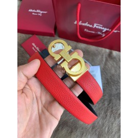Ferragamo New Red Calf Leather Gold Buckle 25mm Belt For Women