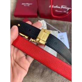 Ferragamo New Red Calf Leather Gold Buckle 25mm Belt For Women