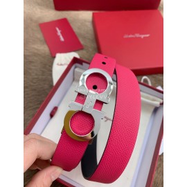 Ferragamo New Calf Leather Silver Buckle 25mm Belt For Women Rose Red