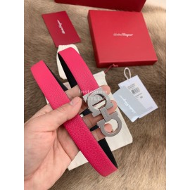 Ferragamo New Calf Leather Silver Buckle 25mm Belt For Women Rose Red