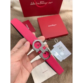Ferragamo New Calf Leather Silver Buckle 25mm Belt For Women Rose Red