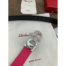 Ferragamo New Calf Leather Silver Buckle 25mm Belt For Women Rose Red