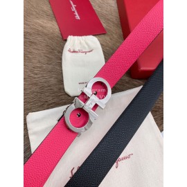 Ferragamo New Calf Leather Silver Buckle 25mm Belt For Women Rose Red