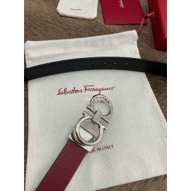 Ferragamo New Calf Leather Silver Buckle 25mm Belt Wine Red