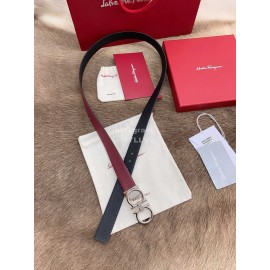 Ferragamo New Calf Leather Silver Buckle 25mm Belt Wine Red