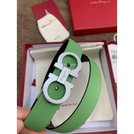 Ferragamo New Calf Leather Silver Buckle 25mm Belt For Women Green