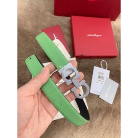 Ferragamo New Calf Leather Silver Buckle 25mm Belt For Women Green