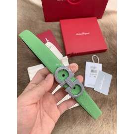 Ferragamo New Calf Leather Silver Buckle 25mm Belt For Women Green