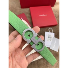 Ferragamo New Calf Leather Silver Buckle 25mm Belt For Women Green