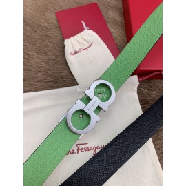 Ferragamo New Calf Leather Silver Buckle 25mm Belt For Women Green