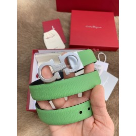 Ferragamo New Calf Leather Silver Buckle 25mm Belt For Women Green