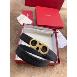 Ferragamo Black Calf Leather Gold Buckle 25mm Belt..