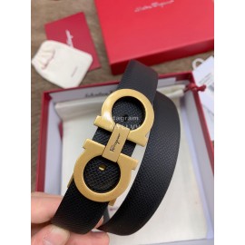 Ferragamo Black Calf Leather Gold Buckle 25mm Belt For Women 