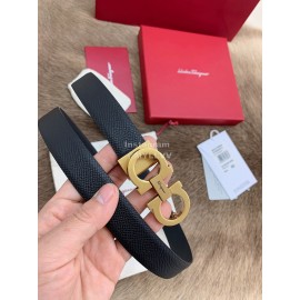 Ferragamo Black Calf Leather Gold Buckle 25mm Belt For Women 