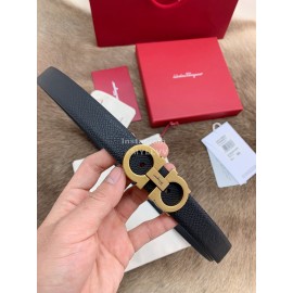 Ferragamo Black Calf Leather Gold Buckle 25mm Belt For Women 