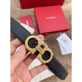 Ferragamo Black Calf Leather Gold Buckle 25mm Belt For Women 