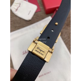 Ferragamo Black Calf Leather Gold Buckle 25mm Belt For Women 