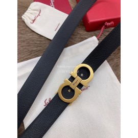 Ferragamo Black Calf Leather Gold Buckle 25mm Belt For Women 