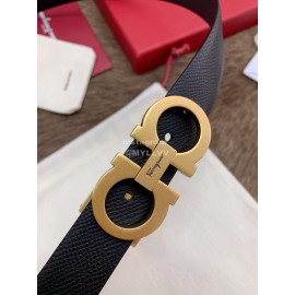 Ferragamo Black Calf Leather Gold Buckle 25mm Belt For Women 