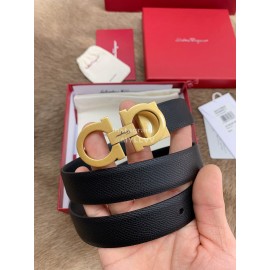 Ferragamo Black Calf Leather Gold Buckle 25mm Belt For Women 