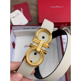 Ferragamo Calf Leather Gold Buckle 25mm Belt For Women White