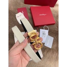 Ferragamo Calf Leather Gold Buckle 25mm Belt For Women White