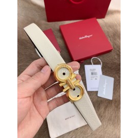 Ferragamo Calf Leather Gold Buckle 25mm Belt For Women White