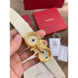 Ferragamo Calf Leather Gold Buckle 25mm Belt For Women White
