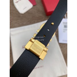 Ferragamo Calf Leather Gold Buckle 25mm Belt For Women White