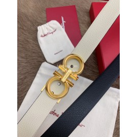 Ferragamo Calf Leather Gold Buckle 25mm Belt For Women White