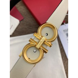 Ferragamo Calf Leather Gold Buckle 25mm Belt For Women White
