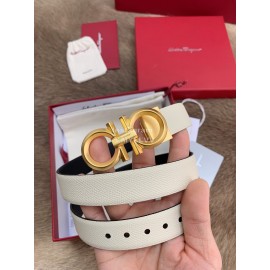 Ferragamo Calf Leather Gold Buckle 25mm Belt For Women White