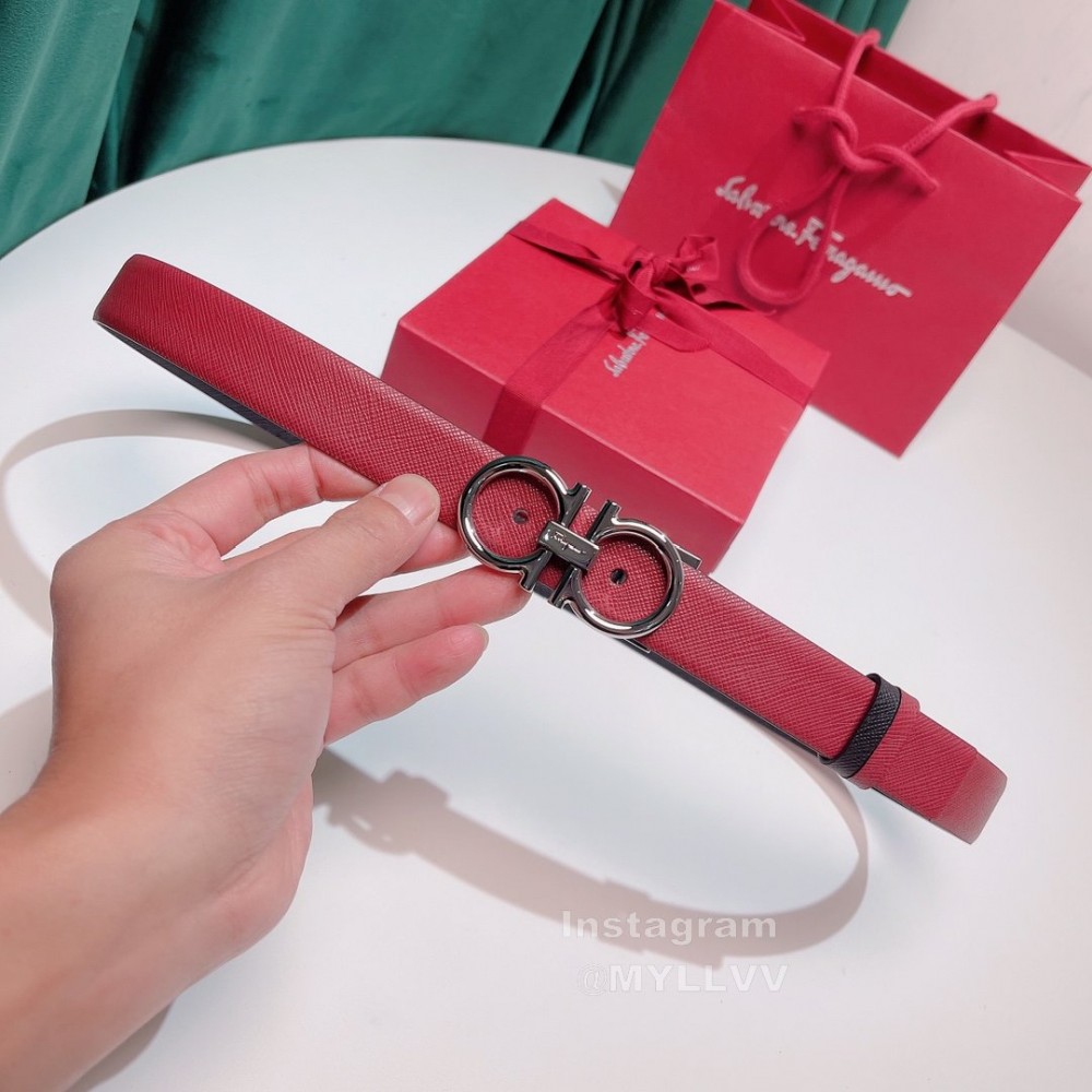 Ferragamo New Calf Leather Pure Copper Buckle 25mm Belt For Women Wine Red