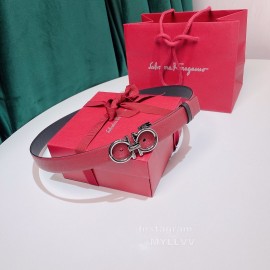 Ferragamo New Calf Leather Pure Copper Buckle 25mm Belt For Women Wine Red